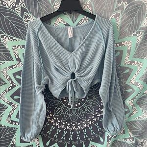 FP Movement by Free People Teal Waffle Knit Blouse